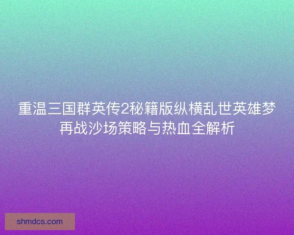 重温三国群英传2秘籍版纵横乱世英雄梦再战沙场策略与热血全解析